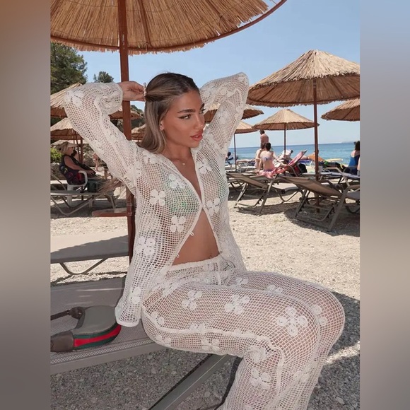 🦋 Bloggers Favorite 🦋 NWT Zara Floral Crochet Top & Pants Set Size L - Picture 7 of 16